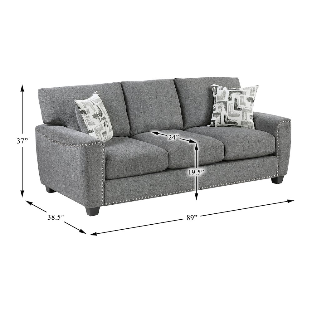 Isabel Chenille 3pc Set: Sofa, Loveseat, Chair in Dark Gray. Picture 13