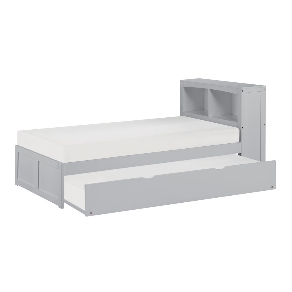 Orion Pine Twin Bookcase Bed with Twin Trundle in Gray. Picture 5