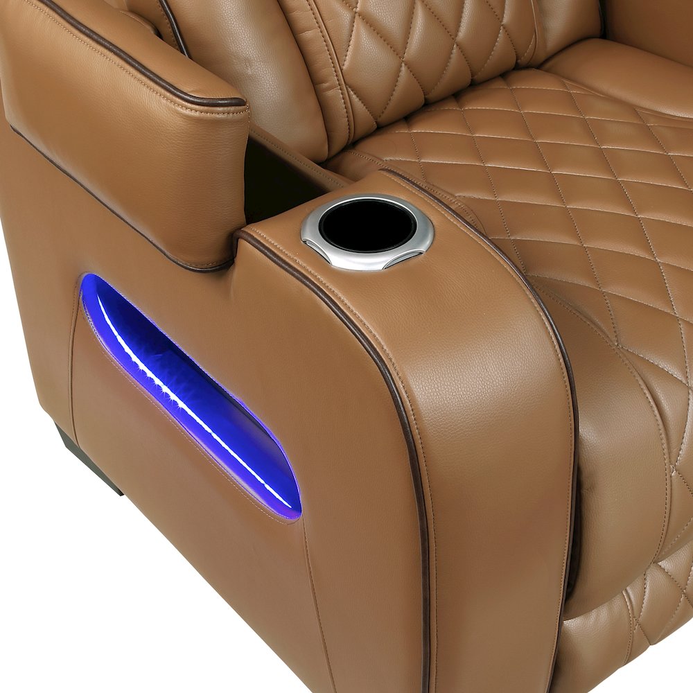Fairway Faux Leather Power Double Reclining Love Seat in Brown. Picture 14