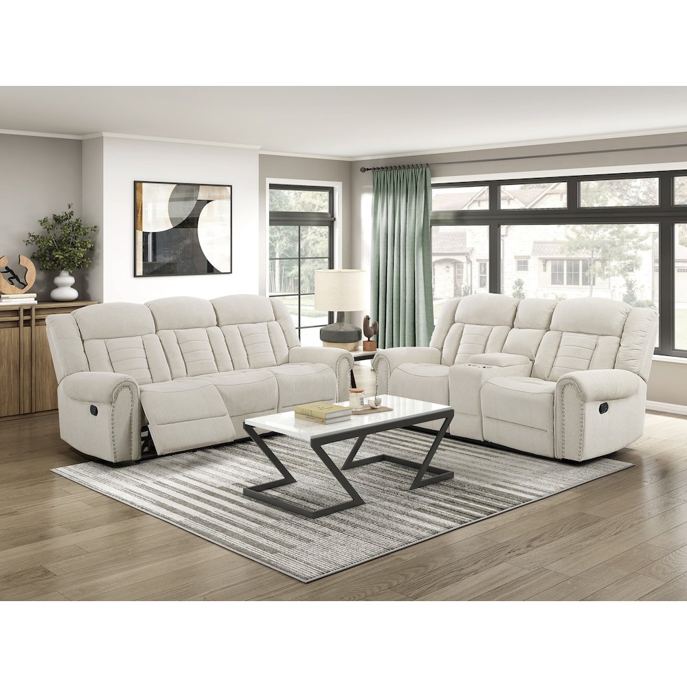 Nutmeg Chenille Double Reclining Sofa in Beige. Picture 2