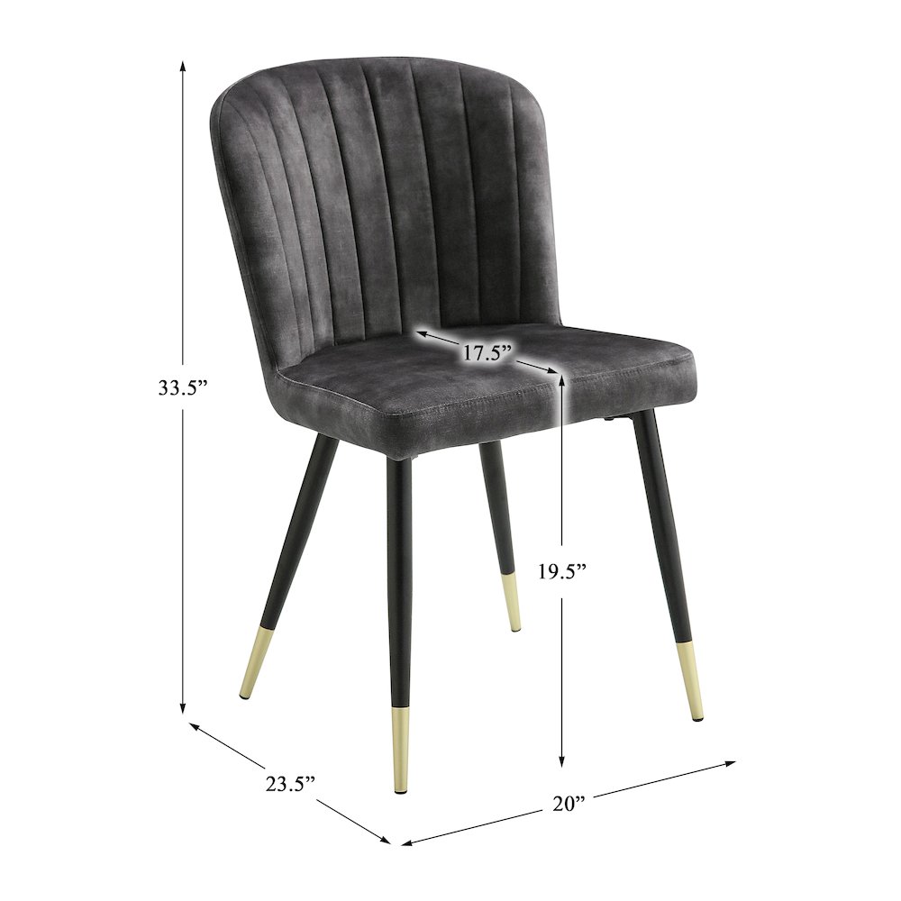 Clemente Velvet Dining Room Side Chair, set of 2 in Charcoal. Picture 4