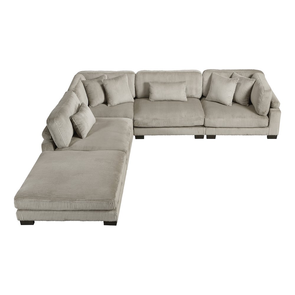 Traverse Corduroy 5-Piece Modular Sectional with Ottoman in Taupe. Picture 10