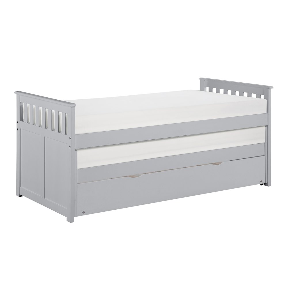 Orion Pine Twin/Twin Bed with Twin Trundle in Gray. Picture 1