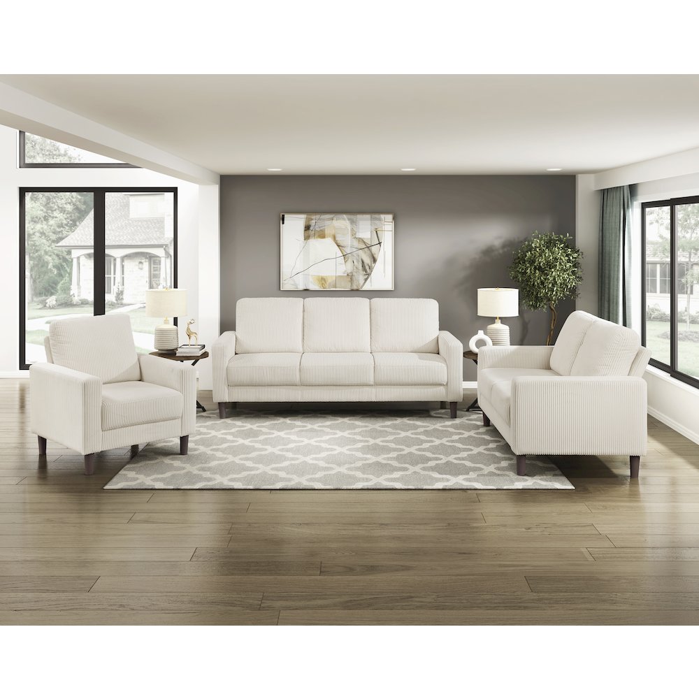 Crandall Corduroy Love Seat in Beige. Picture 2