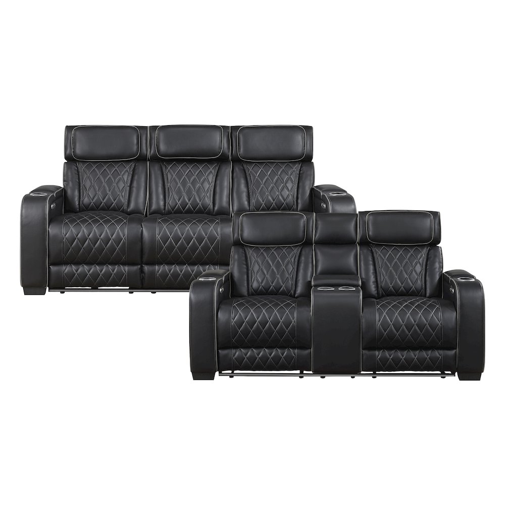 Fairway Faux Leather 2pc Set: Sofa, Loveseat in Black. Picture 3
