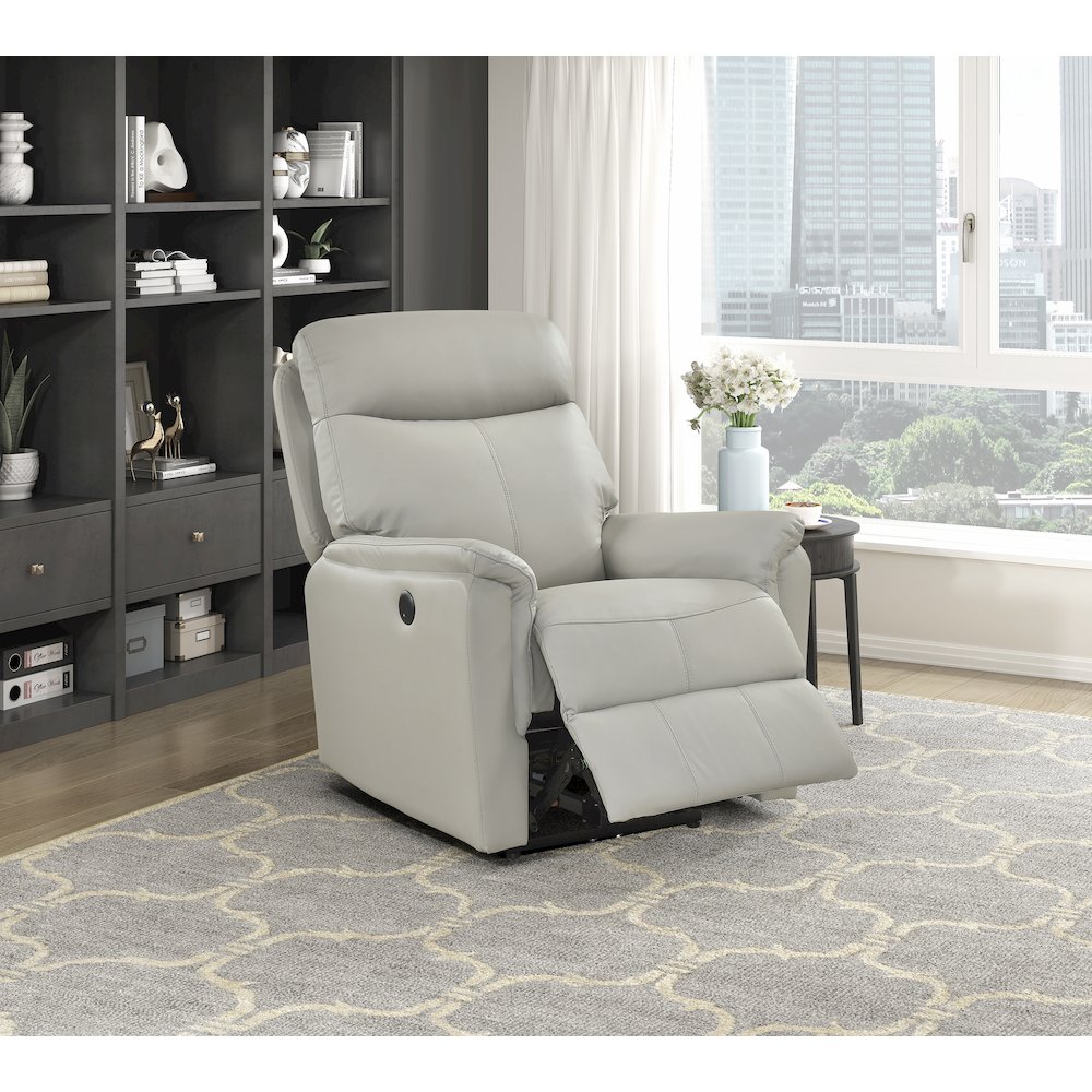 Leif Leather Power Reclining Chair in Light Gray. Picture 2