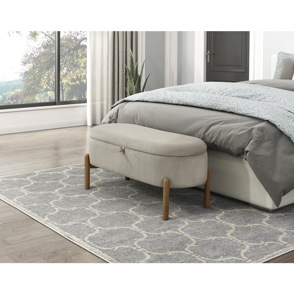 Mavis Corduroy Lift Top Storage Bench in Taupe. Picture 2