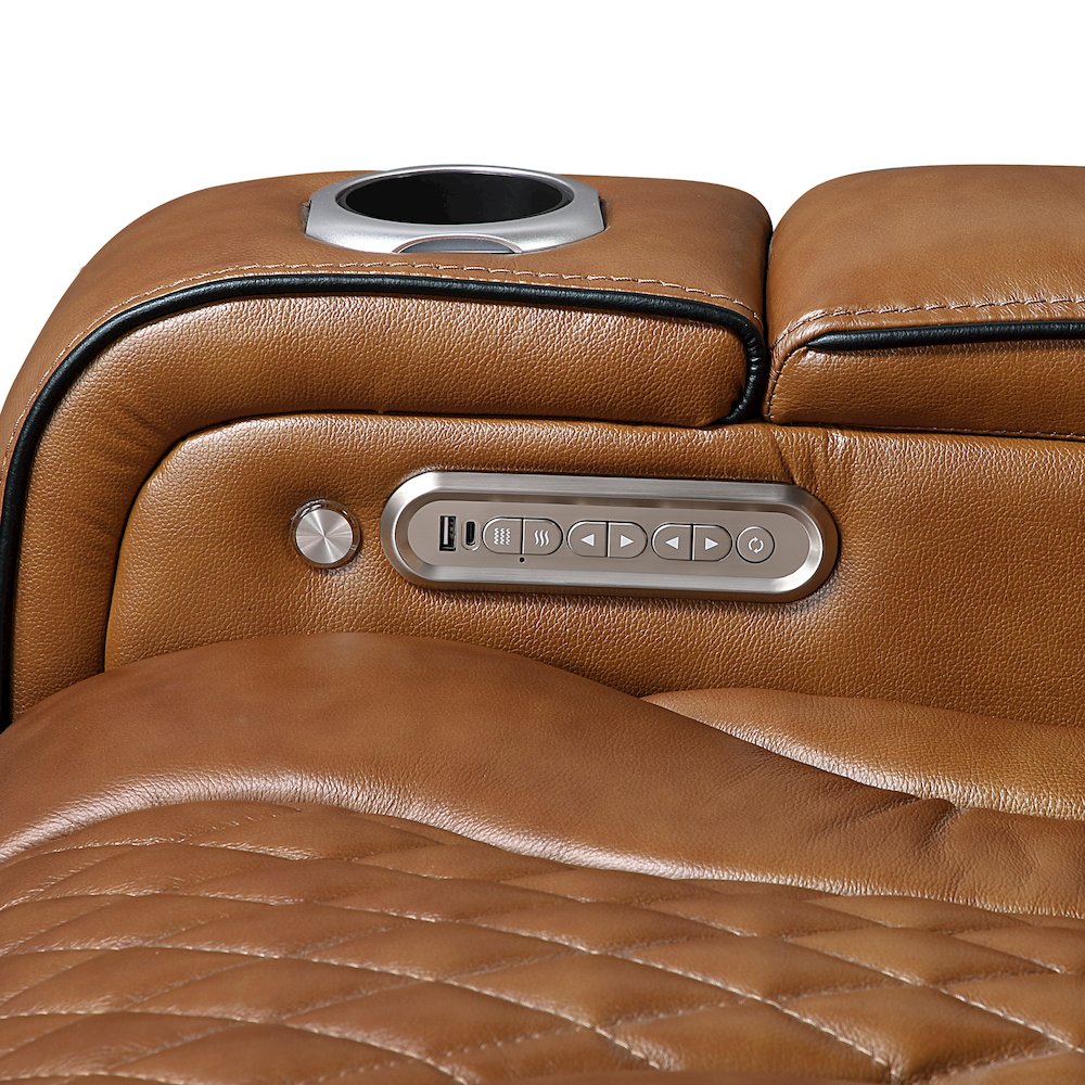 Apex Leather Power Reclining Chair with Air Massage and Heat in Brown. Picture 8