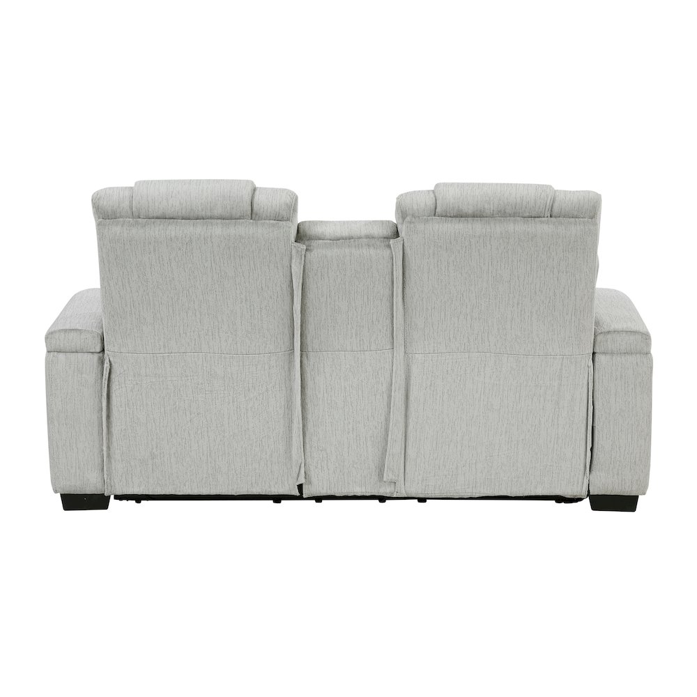 Ronan Microfiber Dbl Reclining Love Seat with Storage Arms in Light Gray. Picture 3