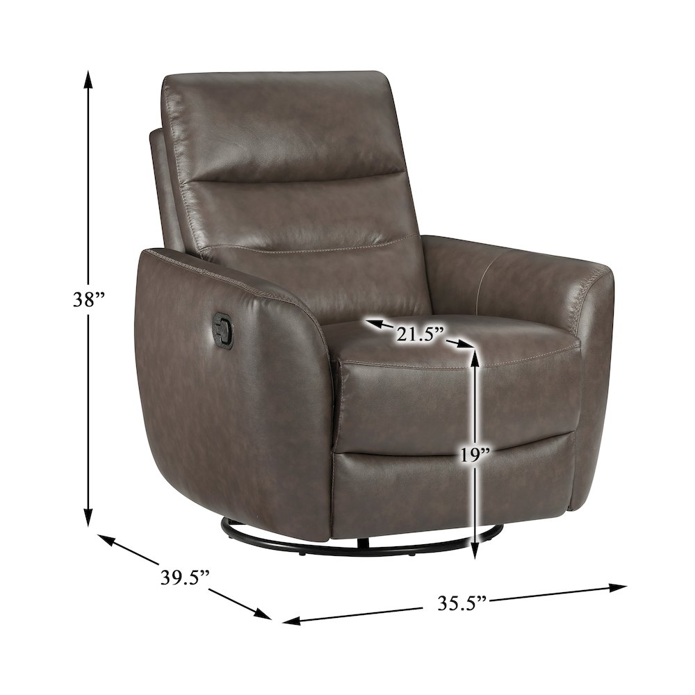 Cassian Leather Swivel Glider Reclining Chair in Dark Brown. Picture 5