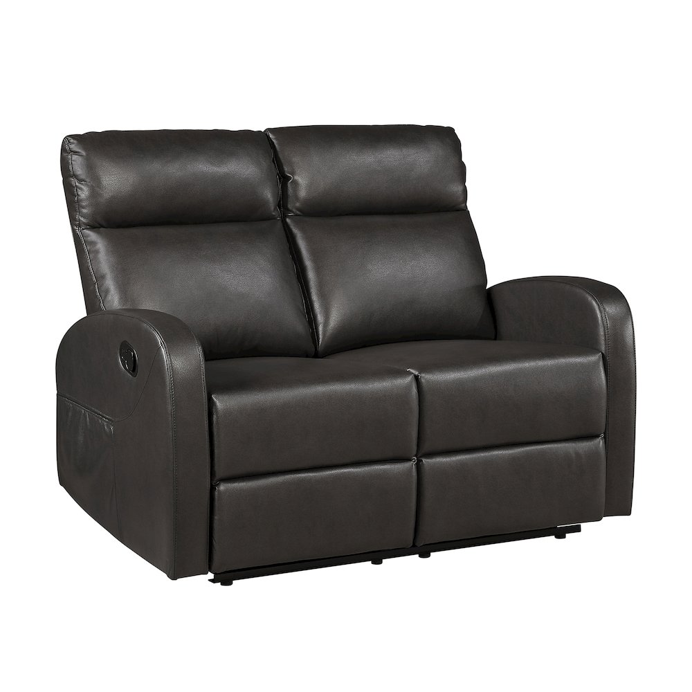 Allen Faux Leather Double Reclining Love Seat in Espresso. Picture 1