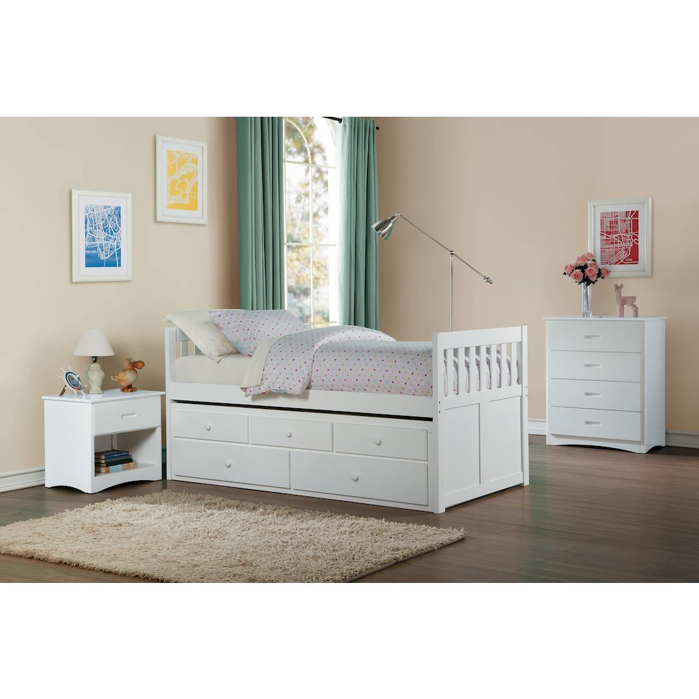 Galen Pine Twin Over Twin Trundle Bed with Two Storage Drawers in White. Picture 4