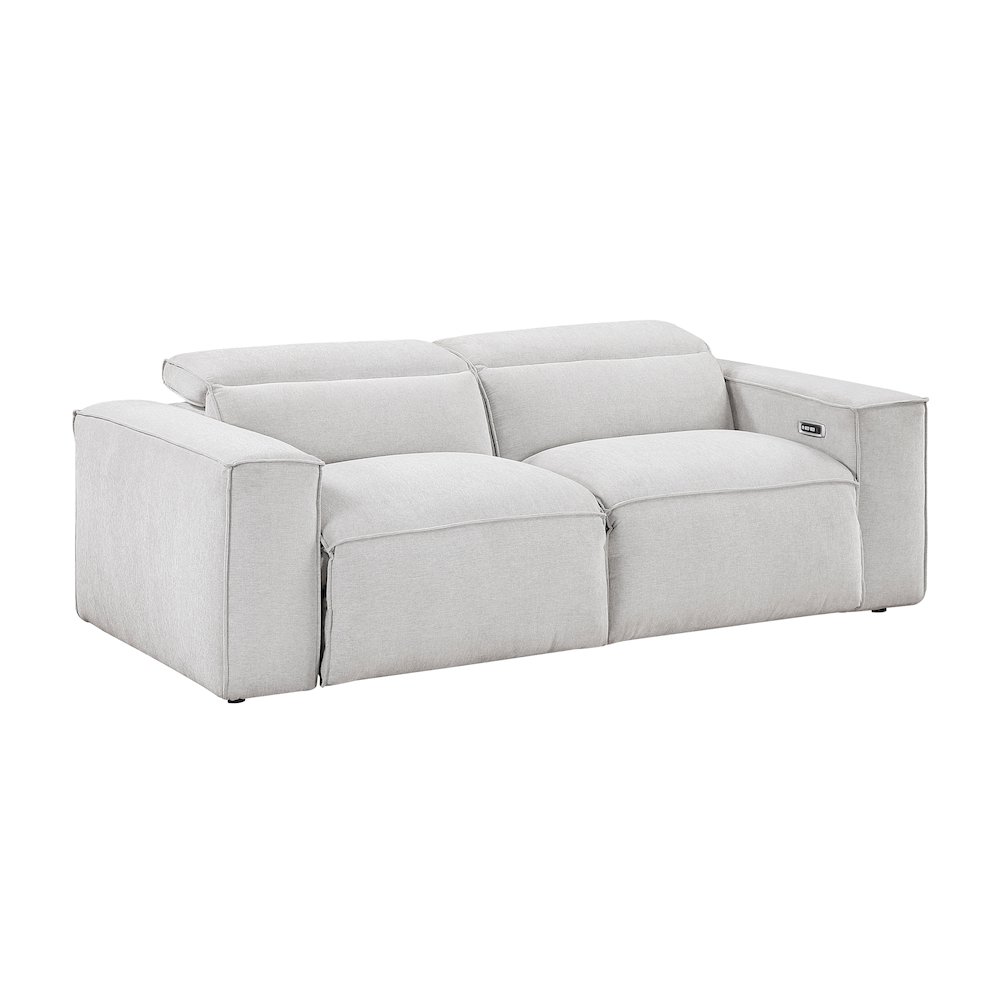 Phoebe Microfiber Power Double Reclining Love Seat in Light Gray. Picture 1