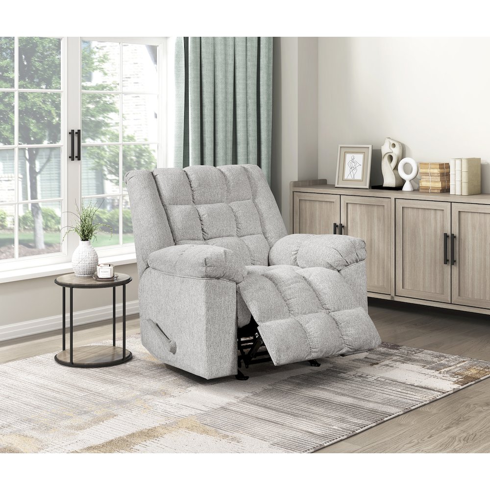 Baldwin Chenille Rocker Reclining Chair in Light Gray. Picture 2