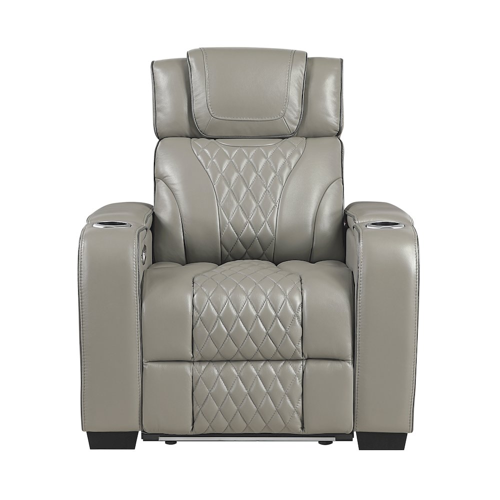 Apex Leather Power Reclining Chair with Air Massage and Heat in Gray. Picture 4