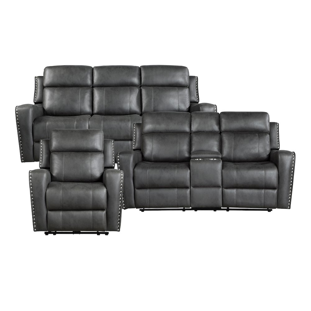 Kellen Microfiber 3pc Set: Sofa, Love, Chair in Smoky Gray. Picture 4