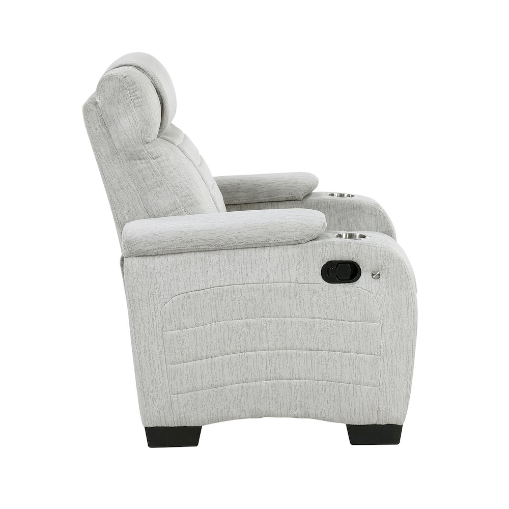 Ronan Microfiber Reclining Chair with Storage Arm and LED in Light Gray. Picture 6