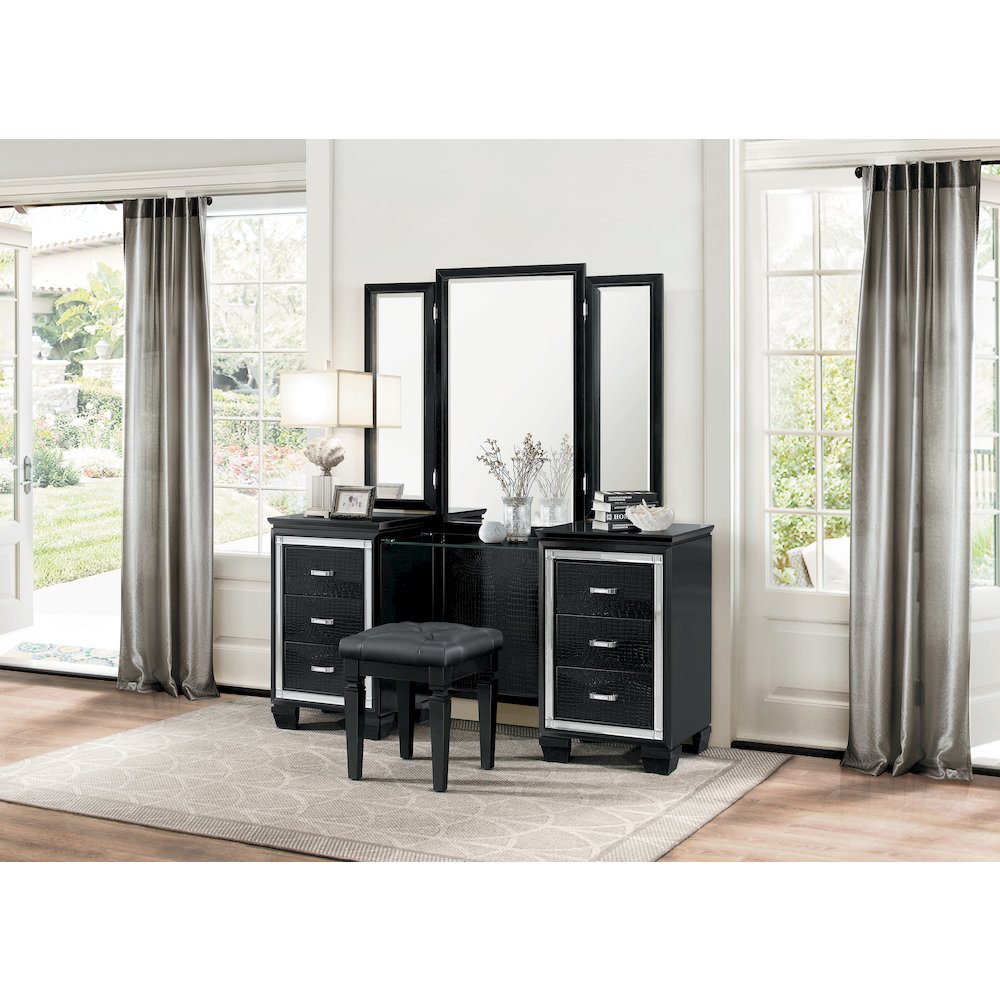 Allura Rubberwood Vanity Stool in Black. Picture 2
