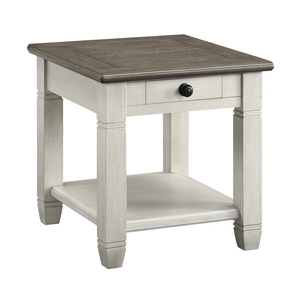 Granby Pine End Table in 2-Tone Finish (Rosy Brown and Antique White). Picture 1