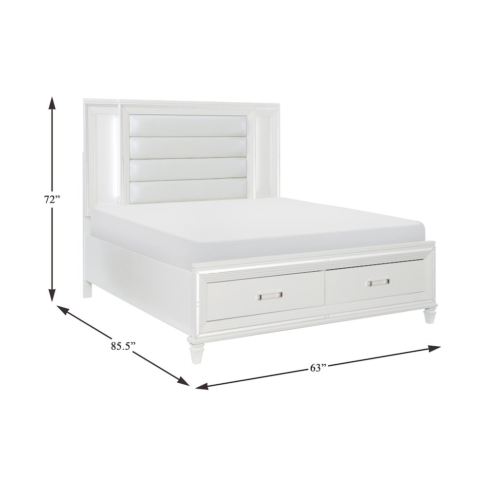 Tamsin Asian Hardwood QN Platform Bed w LED lighting in White Metallic. Picture 4