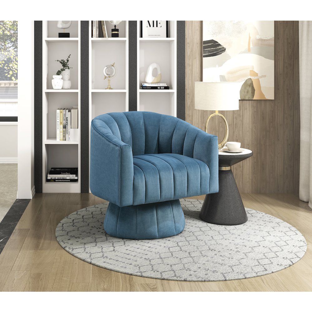 Lonita Velvet Swivel Chair in Dark Teal. Picture 2