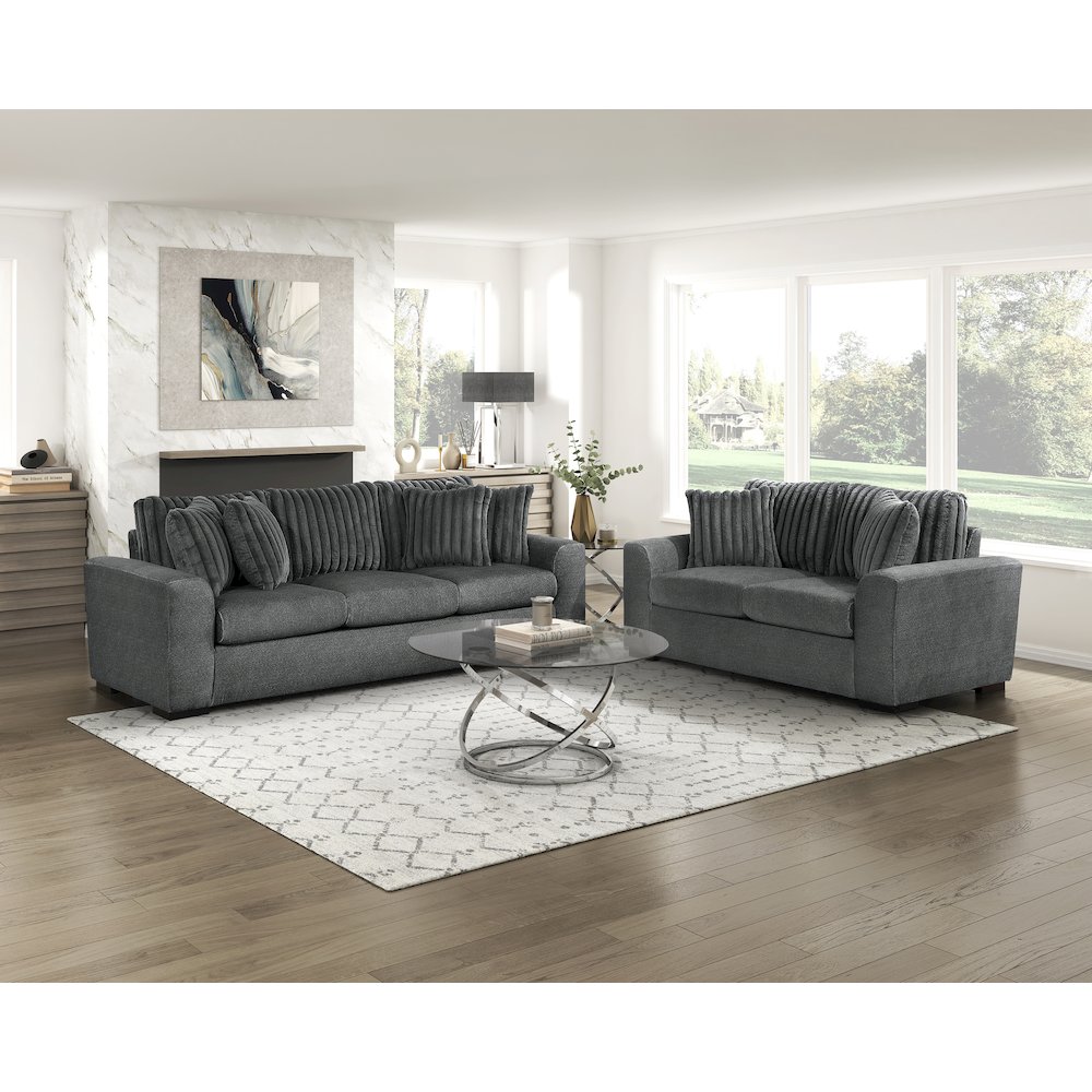 Athena Textured 2pc Set: Sofa, Loveseat in Dark Gray. Picture 4