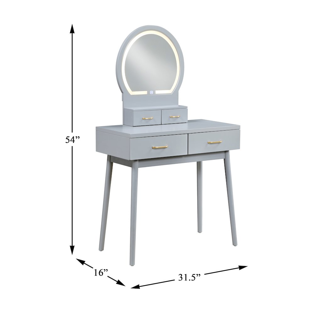 Camilla Acacia Vanity Dresser with Mirror and Stool in Gray. Picture 5