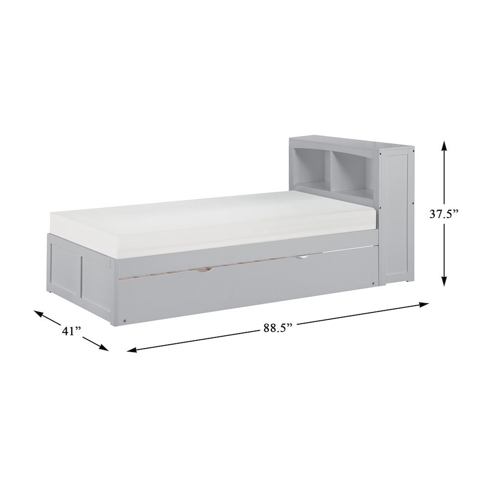 Orion Pine Twin Bookcase Bed with Twin Trundle in Gray. Picture 3
