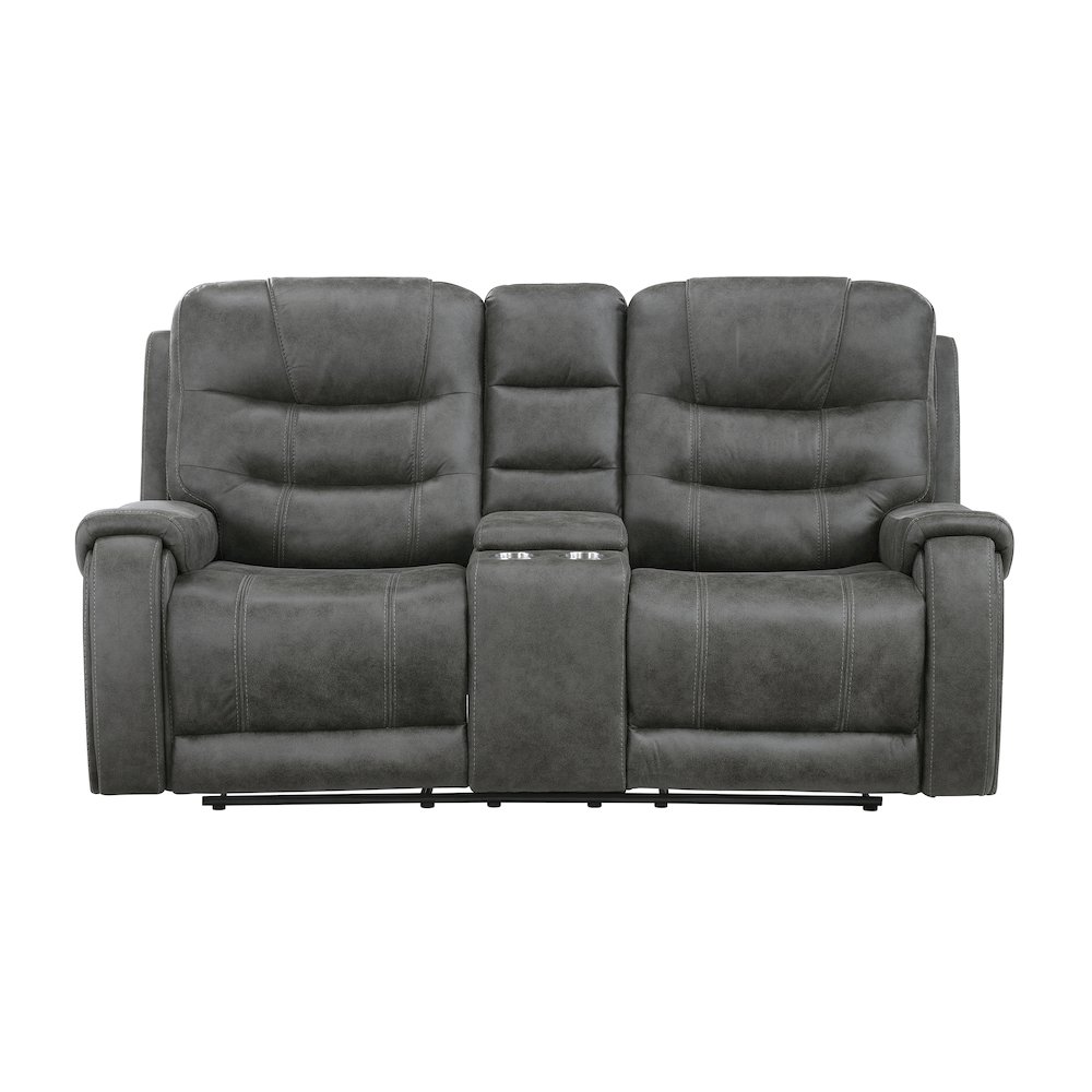 Oberon Microfiber Double Reclining Love Seat in Dark Gray. Picture 5