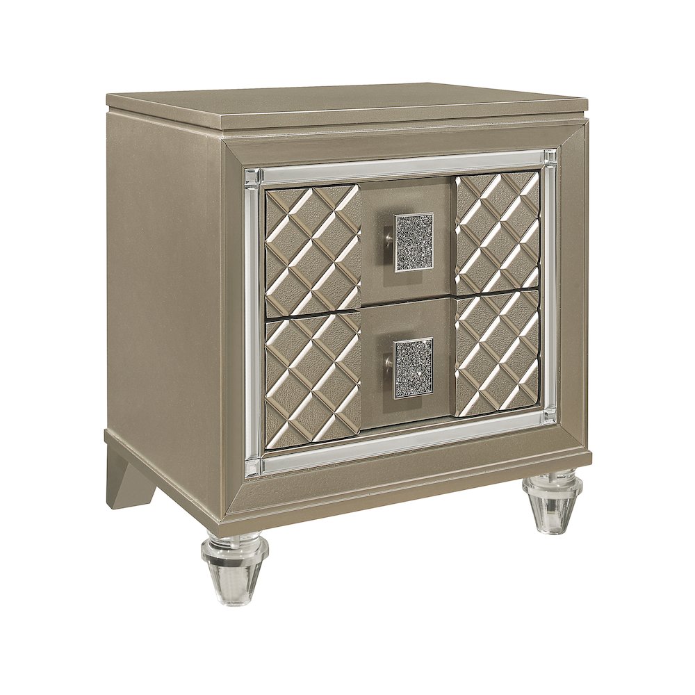 Loudon Asian Hardwood Nightstand in Champagne Metallic. Picture 1