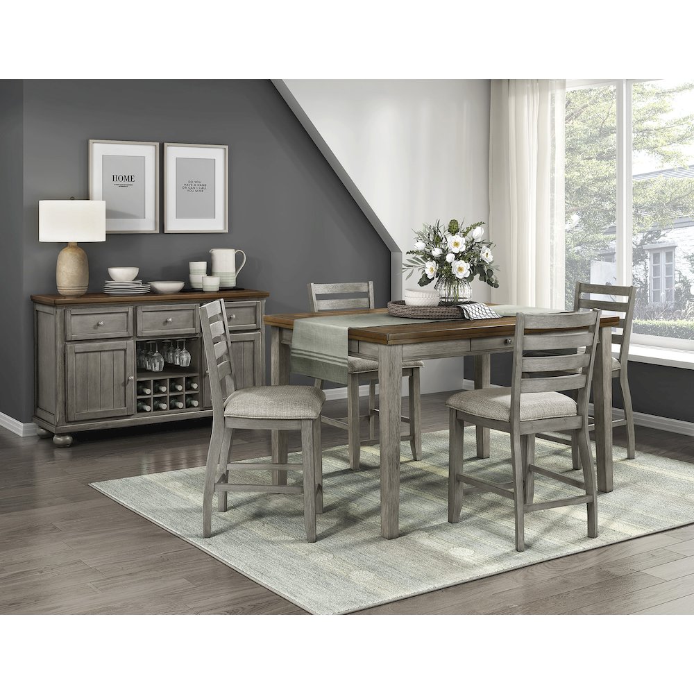 Tigard Asian Hardwood 5-Piece Counter Height Dining Set in Cherry & Gray. Picture 4