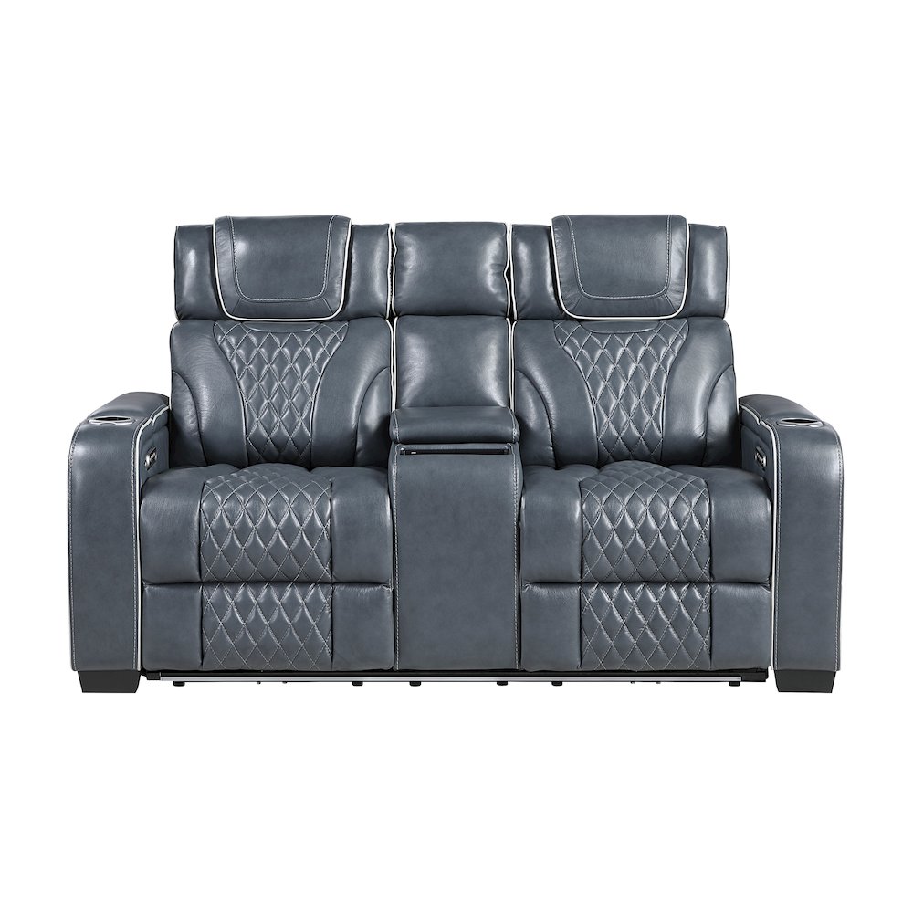 Apex Leather 2pc Set: Sofa, Love in Blue. Picture 4