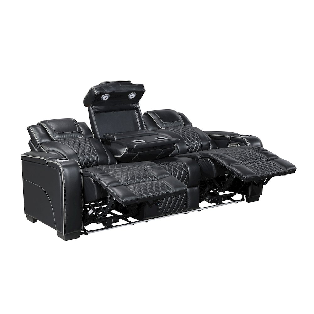 Apex Leather Power Double Reclining Sofa with LED Lighting in Black. Picture 6