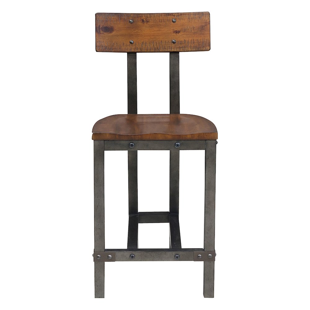 Holverson Wood Counter Height Chair, Set of 2 in Rustic Brown & Gunmetal. Picture 3
