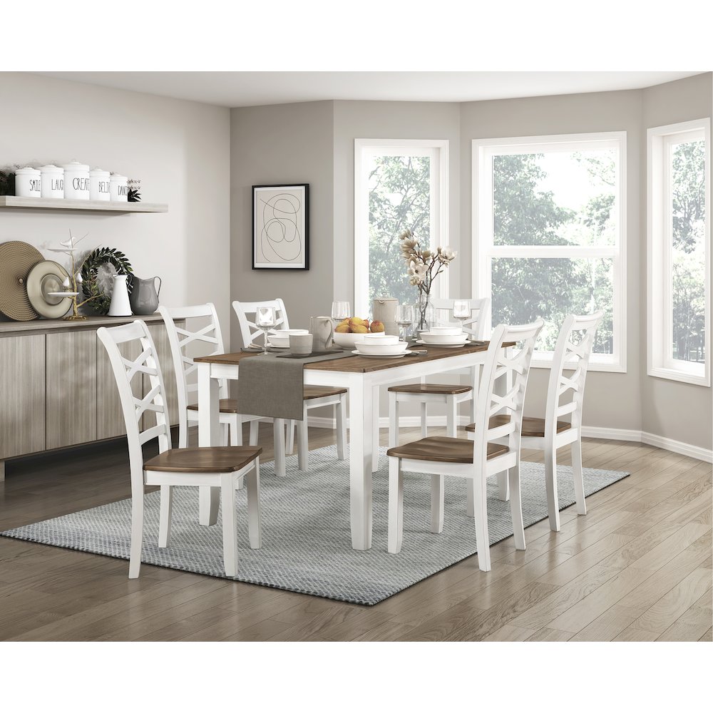 Dobson Mango Veneer Dining Set (set of 7) in Cherry and White. Picture 2