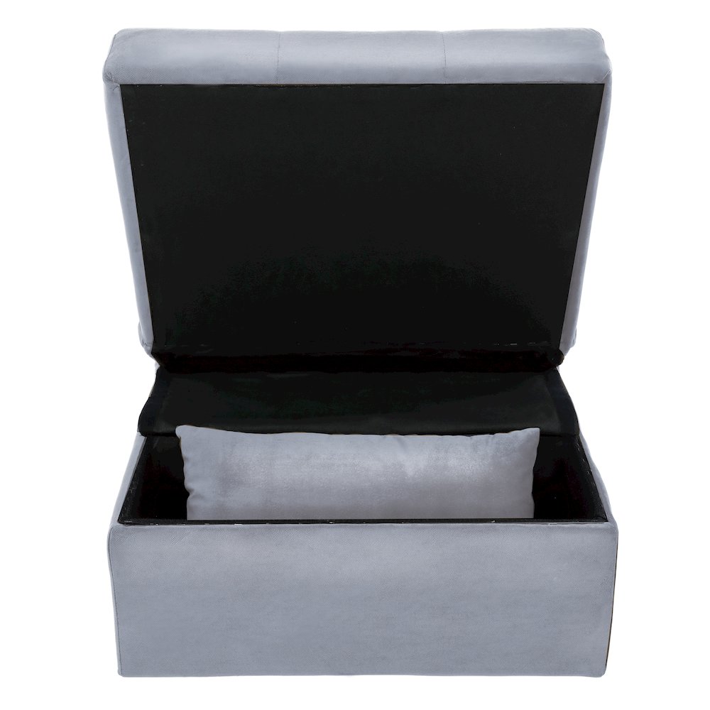 Garrell Velvet Storage Bench with Pull-Out Ottoman in Gray. Picture 10