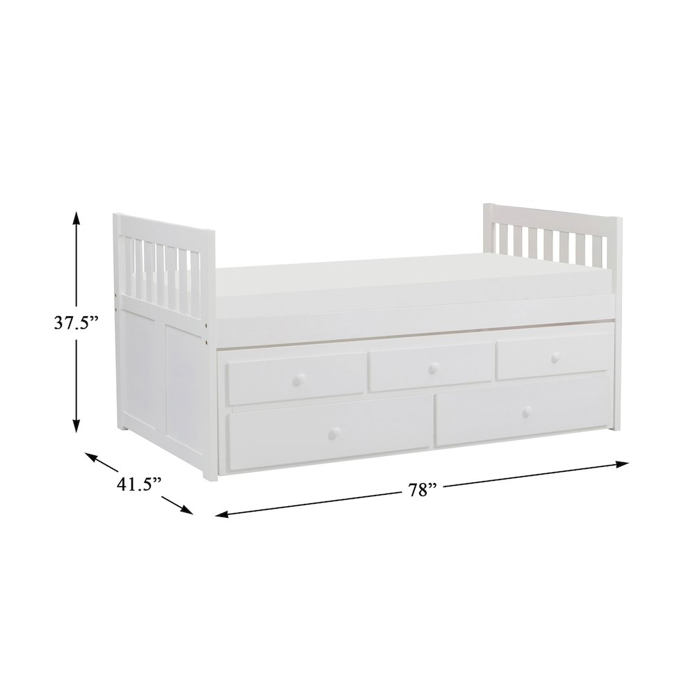 Galen Pine Twin Over Twin Trundle Bed with Two Storage Drawers in White. Picture 9