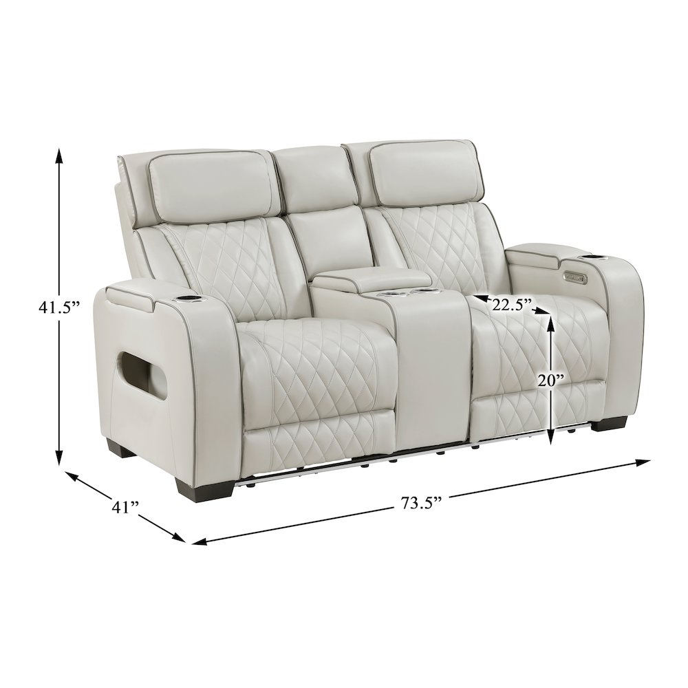 Fairway Faux Leather Power Double Reclining Love Seat in Taupe. Picture 9