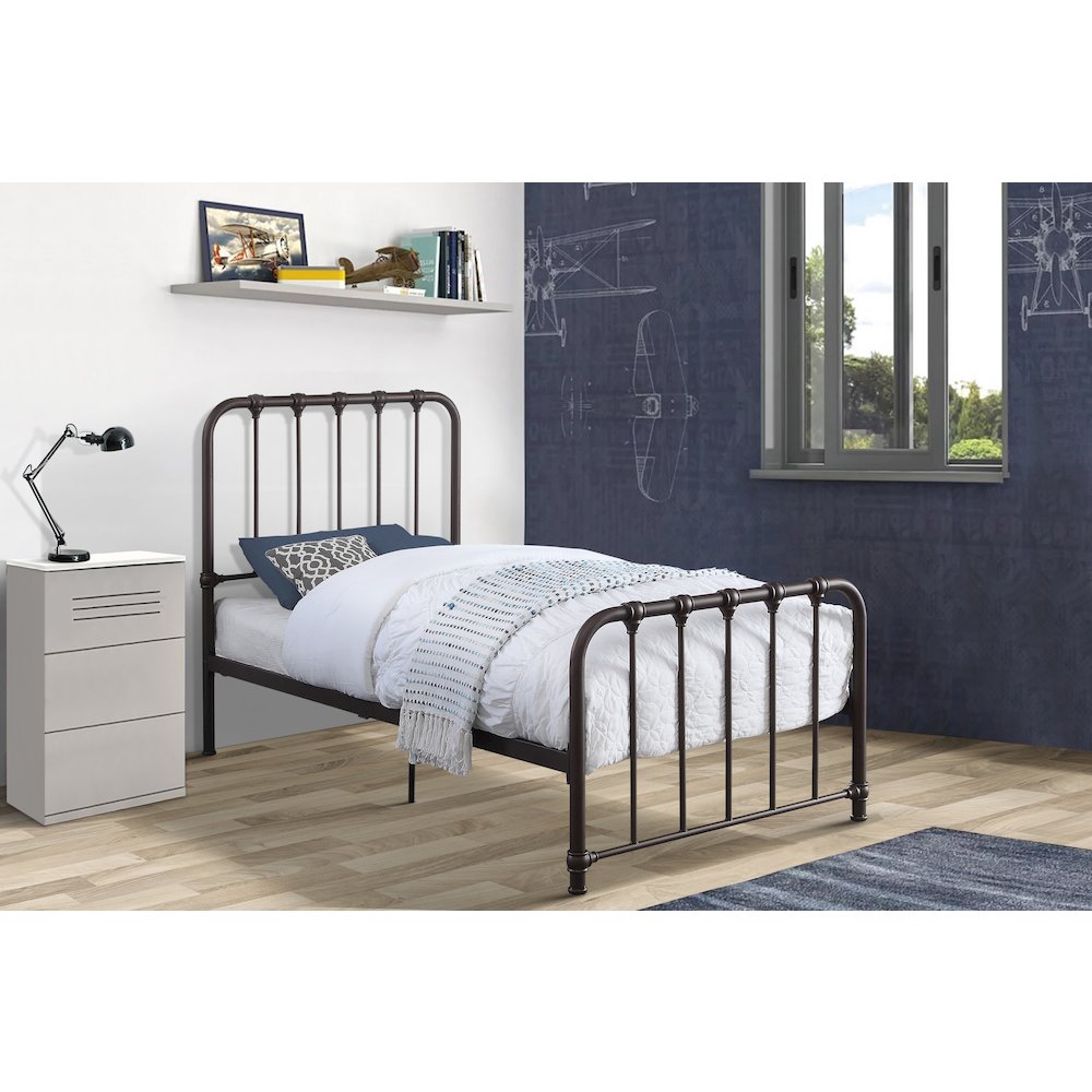 Bethany Metal Twin Metal Platform Bed in Dark Bronze. Picture 2