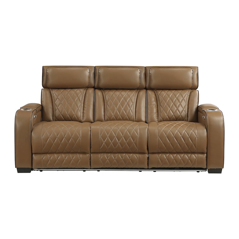 Fairway Faux Leather Power Double Reclining Sofa in Brown. Picture 8