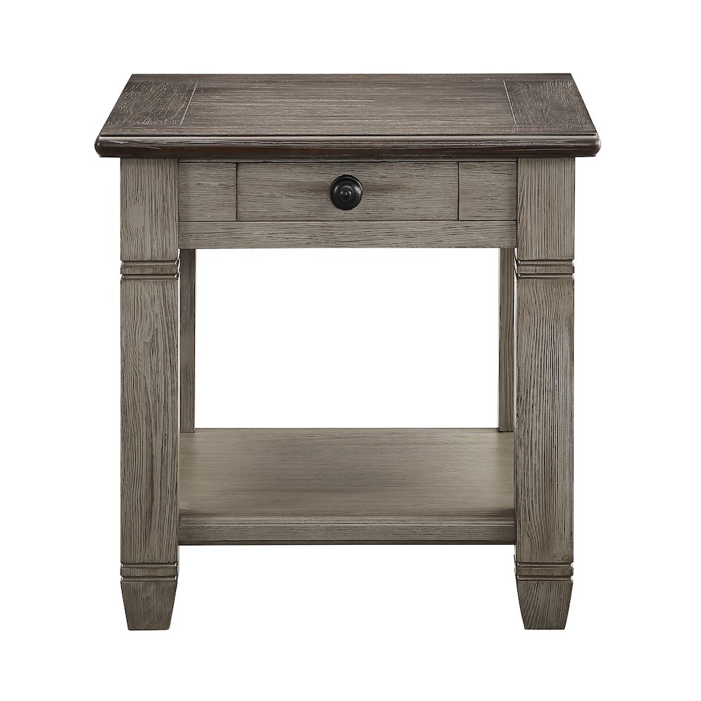 Granby Pine End Table in 2-Tone Finish (Coffee and Antique Gray). Picture 4