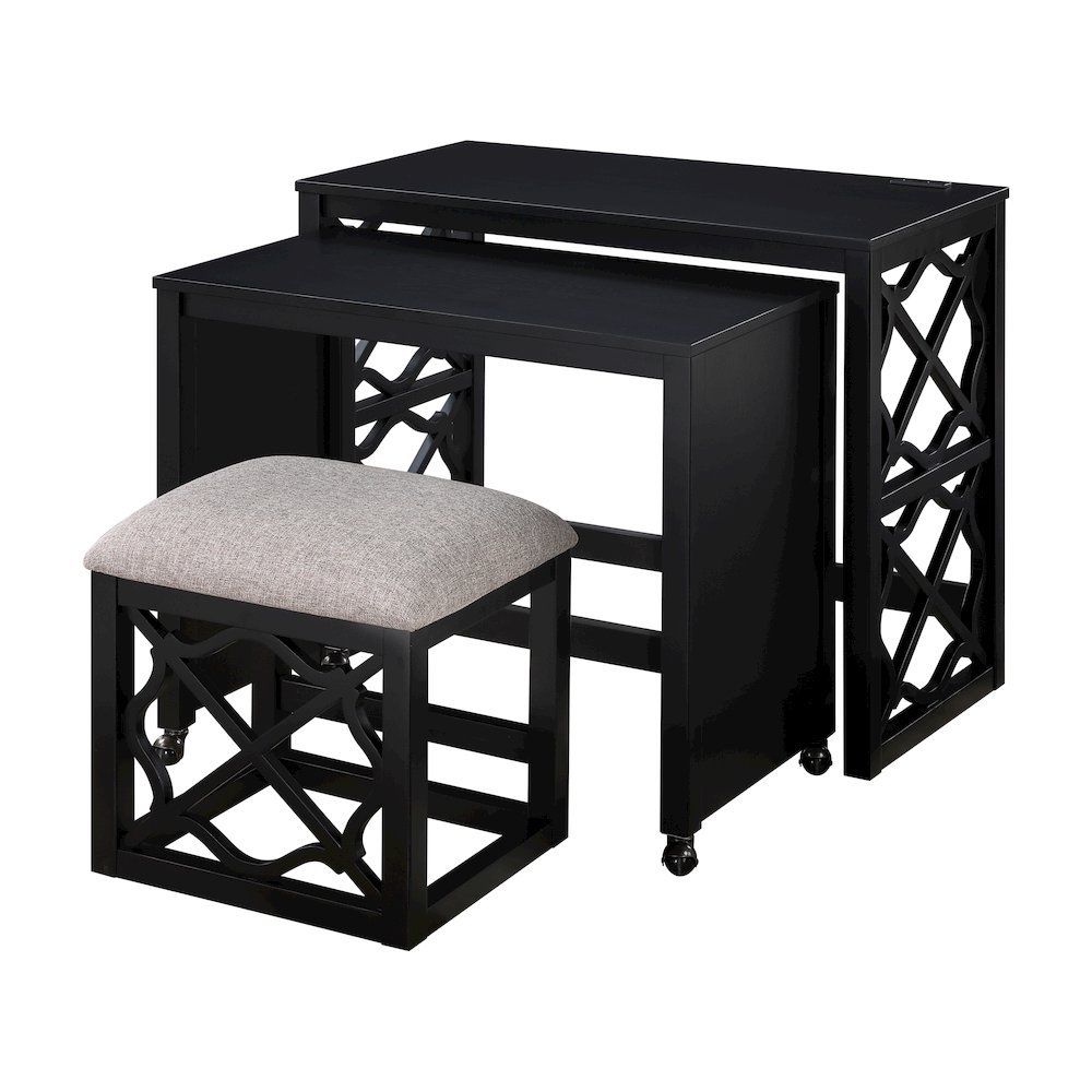 Salina Textured 3-Piece Pack Desks with Stool Set in Light Brown. Picture 2