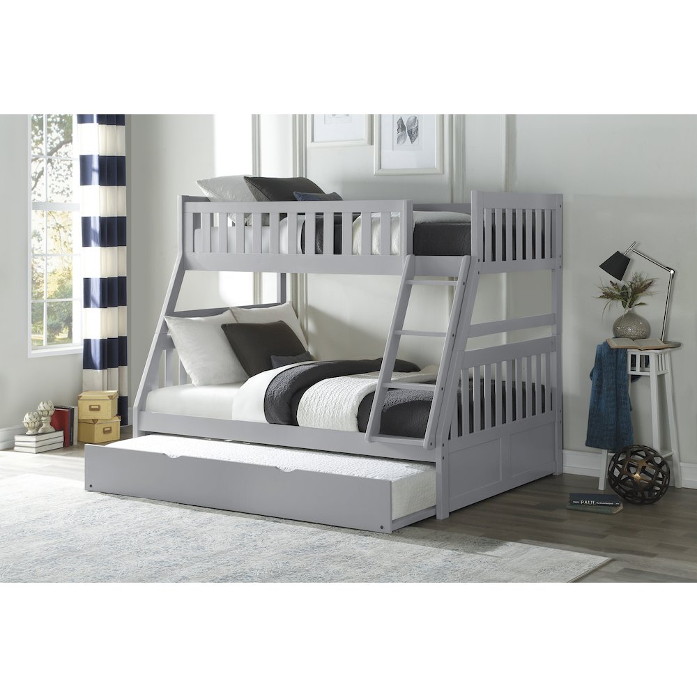 Orion Pine Twin Over Full Bunk Bed with Trundle Bed in Gray. Picture 2