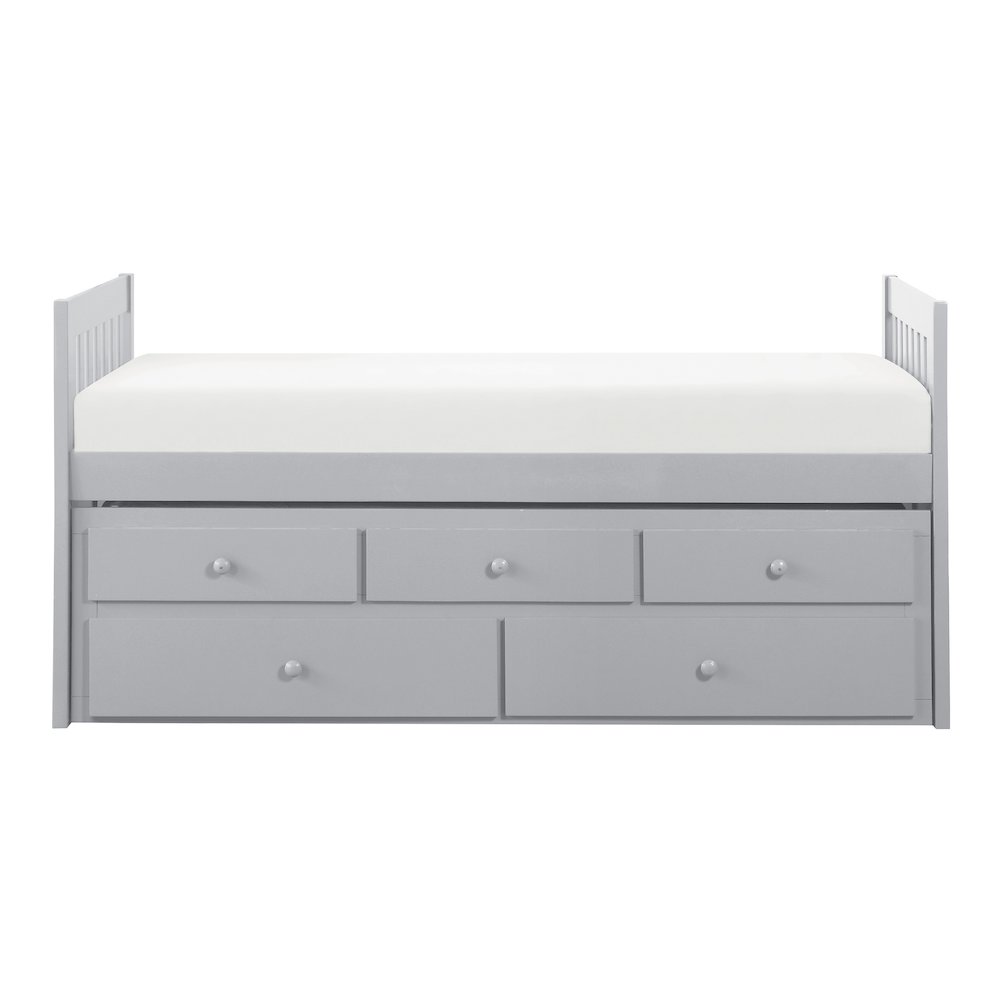 Orion Pine Twin Over Twin Trundle Bed with two Storage Drawers in Gray. Picture 6