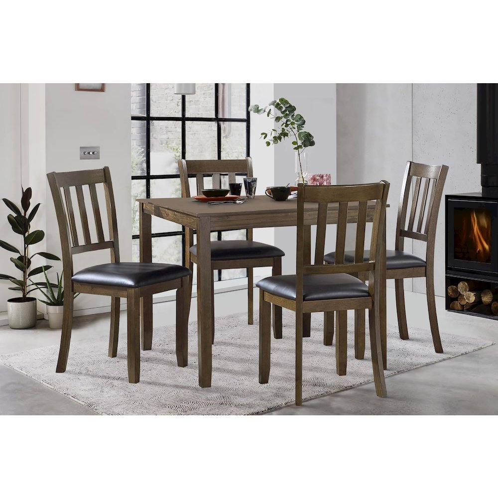 Faust Faux leather Dining Room Table and Chairs (set of 5) in Dark brown. Picture 2