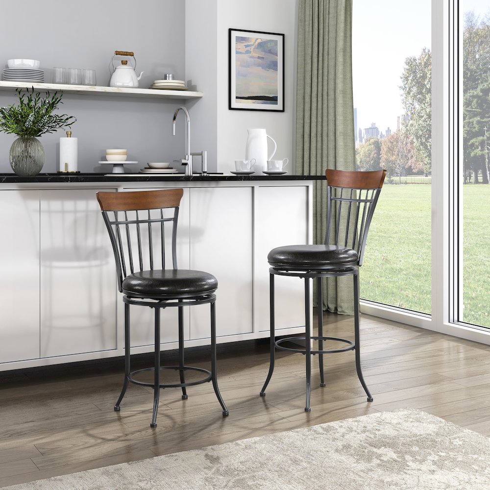 Ira Faux Leather Swivel Pub Height Chair in Brown. Picture 2