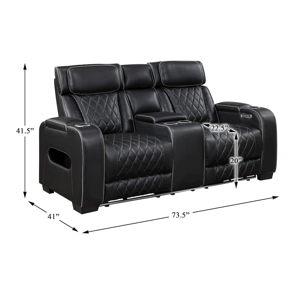 Fairway Faux Leather Power Double Reclining Love Seat in Black. Picture 9