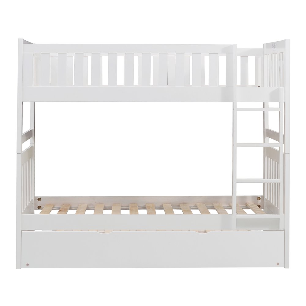 Galen Pine Twin Over Twin Bunk Bed with Trundle Bed in White. Picture 4