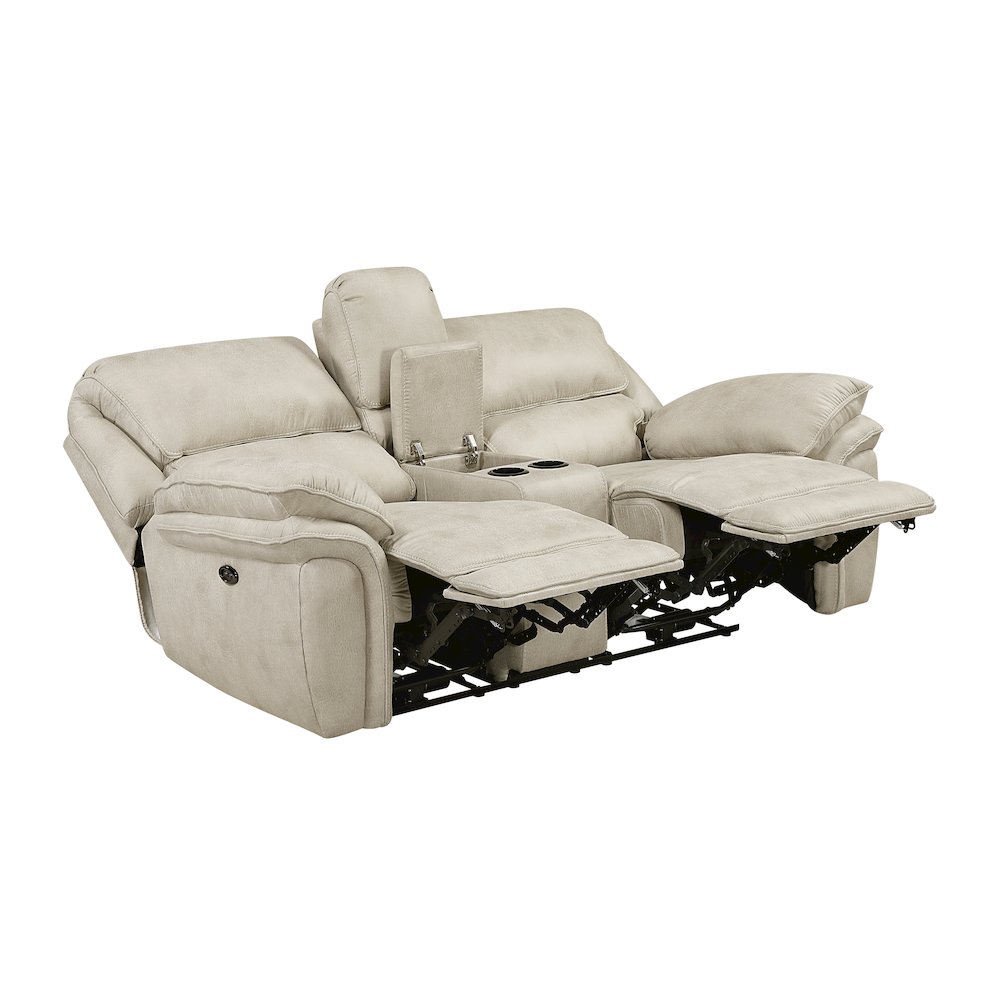 Proctor Microfiber Pwr Dbl Reclining L. Seat with Center Console in Sand. Picture 6