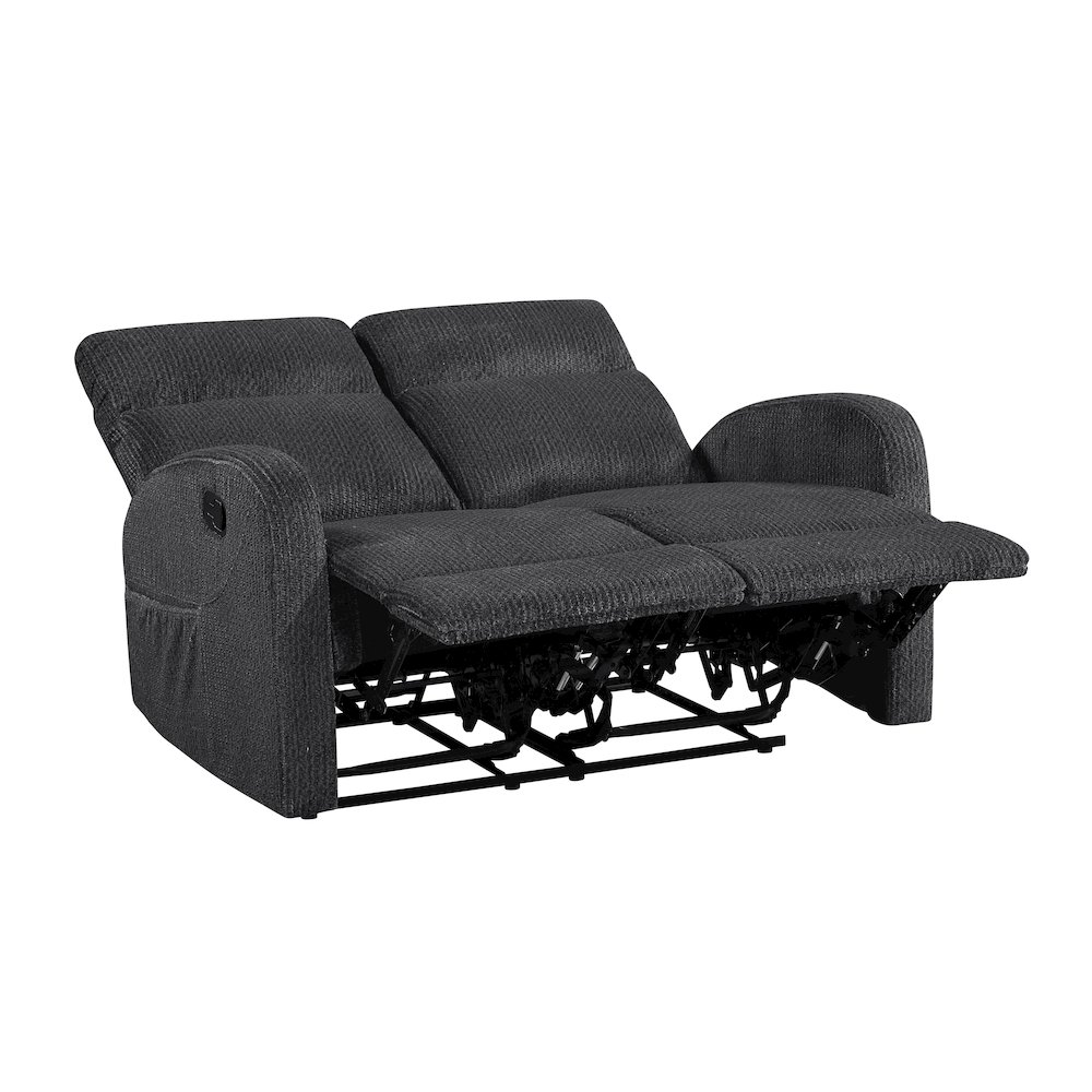 Allen Microfiber Double Reclining Love Seat in Dark Gray. Picture 6
